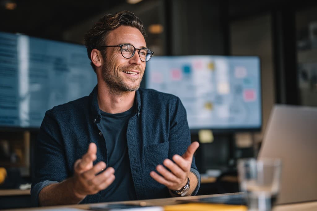 Customer education lead in conversation at a modern workspace